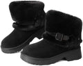 Furry Winter Boots for Women Block Heels Platform Buckle Slip On