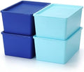 Menkxi 4 Pcs Storage Bins with Lids, Dark Blue, Light Blue, Large