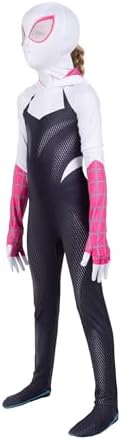 Marvel Spider-Gwen Official Youth Zentai Costume - Hooded Spandex Jumpsuit with Printed Design and Pull On Spandex Mask