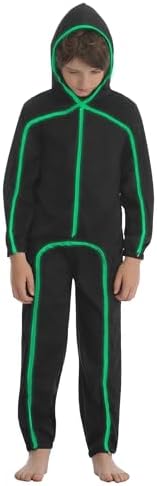 Vanderdyken Stick Figure Costume Kids Light up Stickman Costume Glow in the Dark Halloween Outfit for Boys and Girls