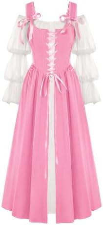 Wenrine Renaissance Costume Womens Lace Up Corset Halloween Medieval Dress