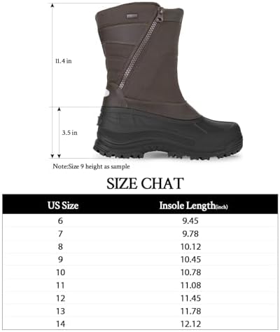 mysoft Men's Winter Snow Boots Mid Calf Waterproof Insulated Fur Lined Warm Anti-Slip Zip Boot