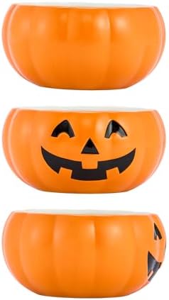 Bico Halloween Pumpkin Ceramic Candy Bowl, 8.8 inch Jack O Lantern Bowl