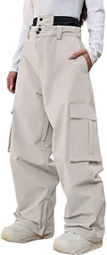 Women's Baggy Snow Snowboard Pants Loose Fit Cargo Ski Pants Bibs Insulated