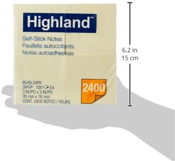 Highland Sticky Notes, 3 x 3 Inches, Yellow, 24 Pack (6549-24)