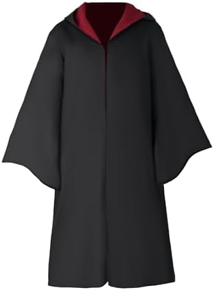 Unisex Wizard Robe, Cosplay Halloween Costume Set with Wand, Glasses, Scarf and Tie