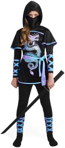 Spooktacular Creations Black and Red Ultimate Ninja Dragon Costume Set for kids, Girls, Halloween Dress Up