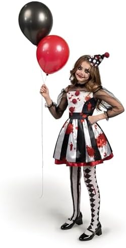 Spooktacular Creations Girls Clown Costume, Scary Clown Costume, Black and White Bloody Jester Dress for Girls