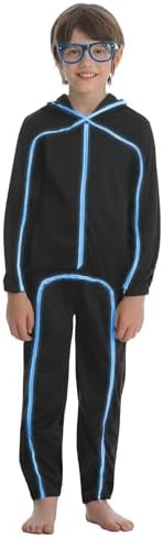 Vanderdyken Stick Figure Costume Kids Light up Stickman Costume Glow in the Dark Halloween Outfit for Boys and Girls