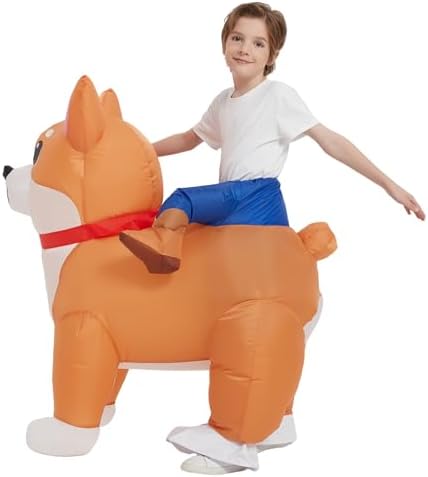 JINSTABAG Inflatable Costume for Kids Deluxe Funny Air Blow Up Dog Costume for Boys Girls Halloween Party with LED Light Cosplay [3.9ft-4.9ft]