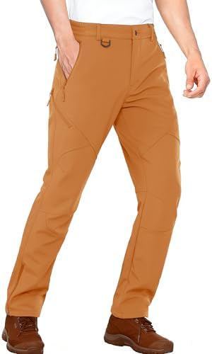 Stlight Mens Snow Ski Water Repellent Softshell Pants for Winter Hiking Fleece Lined Bottom Leg Zipper with 6 Zip Pockets