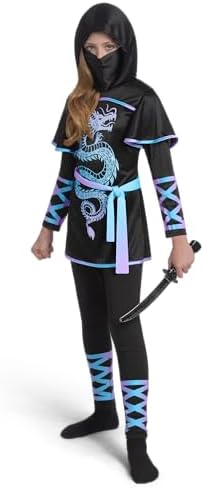 Spooktacular Creations Black and Red Ultimate Ninja Dragon Costume Set for kids, Girls, Halloween Dress Up