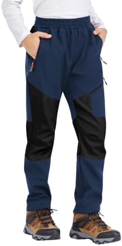 Kids Winter Pants Fleece Lined Waterproof Boys Ski Pants Thermal Outdoor Softshell with Zipper Pockets