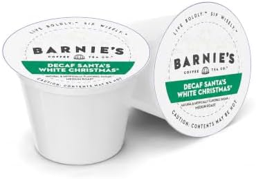 Barnie's Coffee Santa's White Christmas Decaf Single Serve Coffee Pods with Coconut, Vanilla, and Caramel Flavors, Medium Roast Arabica Coffee Beans Compatible with Keurig Brewers, 48 Count