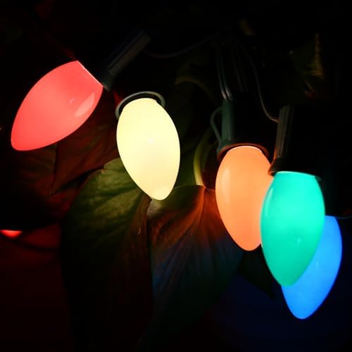 SUNSGNE 25Ft Christmas Lights Outdoor, C9 Multicolor Christmas Lights with 26 Colored Ceramic Incandescent Bulbs for Holiday, Xmas, Roofline, Wedding- Green Wire