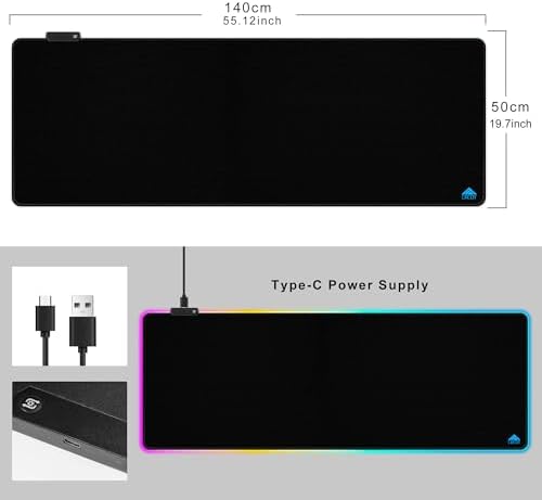 Cacoy 55"x20" RGB Gaming Mouse Pad XXL,Non-Slip LED Lighting Desk Mat,Black