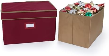 Covermates Adjustable Ornament Storage Box, 19.25" W x 13" D x 12.5" H, Red