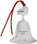 Wallace Grande Baroque Silver Plated Christmas Bell Ornament 2024-30th Anniversary Edition with Santa Sleigh Finial, Collectible Holiday Tree and Mantel Decor