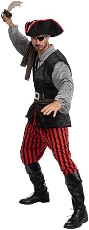 Spooktacular Creations Men Pirate Costume, Adult Pirate Shirt Vest Viking Pants Hat Set for Halloween Themed Parties