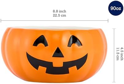Bico Halloween Pumpkin Ceramic Candy Bowl, 8.8 inch Jack O Lantern Bowl