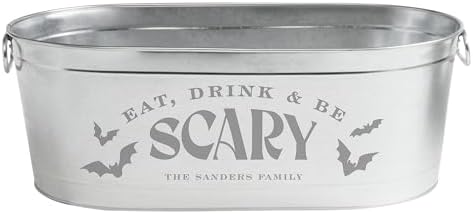 Let's Make Memories Personalized Beverage Tub - Halloween Party - Halloween Decorations - Galvanized Metal Drink Tub - Trick or Treat Candy Bowl - 5.5 Gallons - Eat, Drink and Be Scary