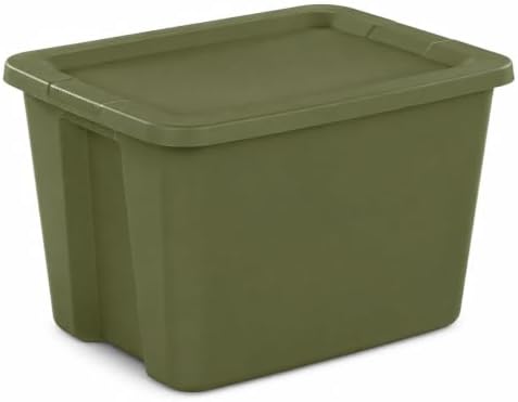 18 Gal Storage Bin with Snap-On Lid, Stackable Tote, Olive