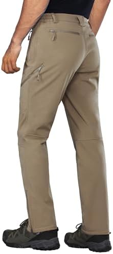 Stlight Mens Snow Ski Water Repellent Softshell Pants for Winter Hiking Fleece Lined Bottom Leg Zipper with 6 Zip Pockets