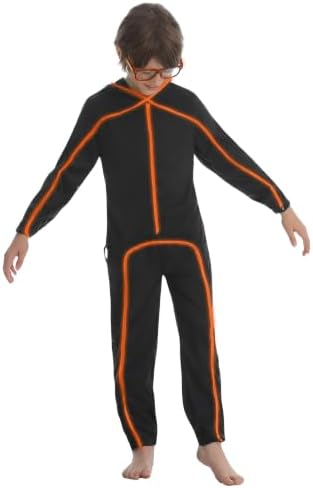 Vanderdyken Stick Figure Costume Kids Light up Stickman Costume Glow in the Dark Halloween Outfit for Boys and Girls