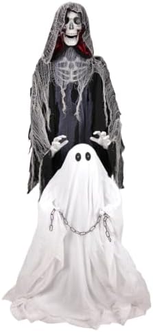 Haunted Hill Farm 5.9-Ft. Reaper with Ghost Halloween Animatronic