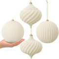 Civaner 4 Pcs Large Velvet Christmas Ball,6 Inch,Cream White