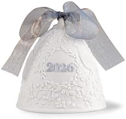 LLADRÓ Christmas Bell Year 2026 Blue. Decorative Ornament in Matte Porcelain with Blue Details. Porcelain Christmas Bell