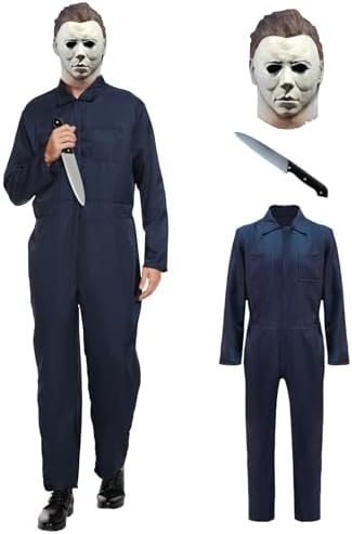 Adult Navy Blue Jumpsuit Coveralls with Mask And Classic Knife