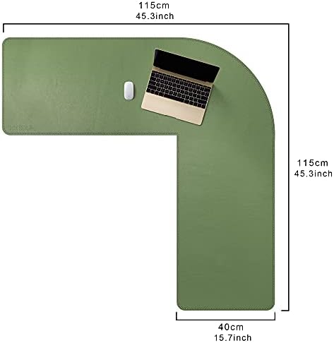 Mydours L-Shape Desk Mat, 46" x 46" x 16" Large PU Leather Corner Mat,Green