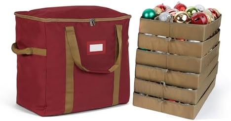 Covermates Adjustable Ornament Storage Bag, 19.25" W x 13" D x 18.5" H, Red