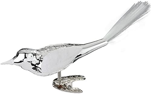 Inge Glas Silver Bird German Glass Christmas Ornament