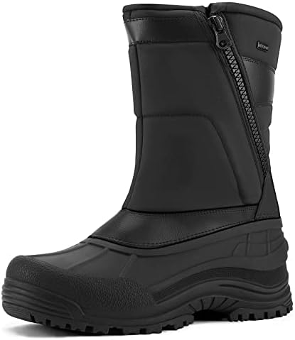 mysoft Men's Winter Snow Boots Mid Calf Waterproof Insulated Fur Lined Warm Anti-Slip Zip Boot