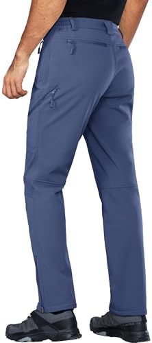 Stlight Mens Snow Ski Water Repellent Softshell Pants for Winter Hiking Fleece Lined Bottom Leg Zipper with 6 Zip Pockets