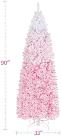 Yaheetech 7.5ft Pre-lit Snow Flocked Pencil Christmas Tree, Pink Gradient