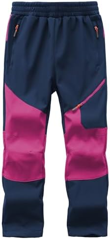 Kids Winter Pants Fleece Lined Waterproof Boys Ski Pants Thermal Outdoor Softshell with Zipper Pockets