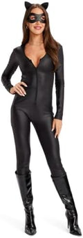 Tipsy Elves Women's Cat Halloween Costume - Faux Leather Black Catsuit