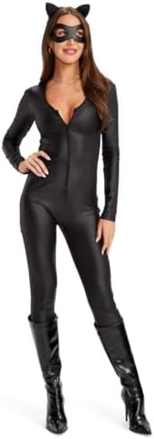 Tipsy Elves Women's Cat Halloween Costume - Faux Leather Black Catsuit