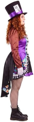 Plus Size Women's Deluxe Raving Mad Hatter Costume Adult Storybook Dress with Top Hat, Gloves & Bow Tie