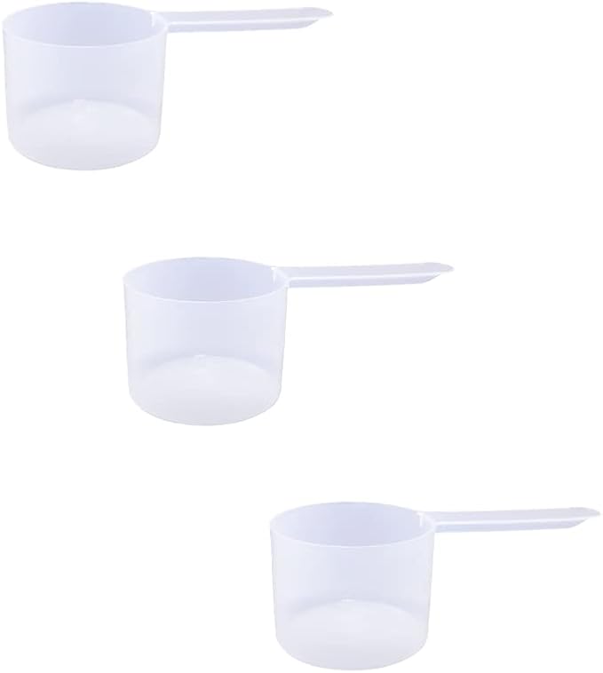90cc Long Handle Measuring Scoop (6 Tablespoon / 3 oz / 90mL) - Heavy-Duty Plastic Spoon for Powders, Protein, Coffee, and Pet Food, 3-Pack