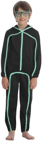 Vanderdyken Stick Figure Costume Kids Light up Stickman Costume Glow in the Dark Halloween Outfit for Boys and Girls