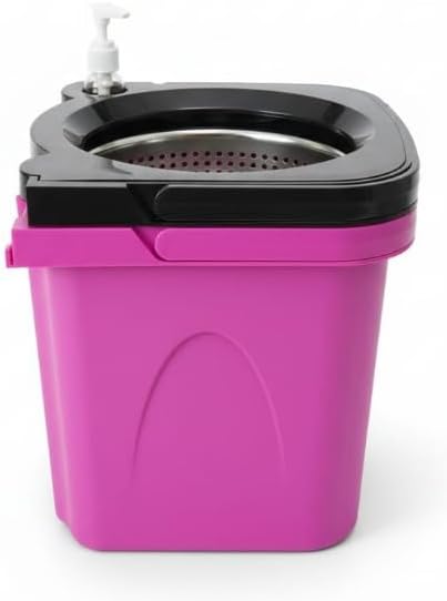 Thunder Mop Spin System - Double-Sided - 3 Free Refills (Black/Pink) | 2 Compact Stackable 6L Buckets, Microfiber Head, Stainless Steel Wringer, Antifungal Quick-Dry Cleaning, Soap Dispenser