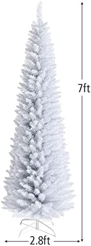7FT White Pencil Christmas Tree, Artificial Christmas Tree w/Premium PVC Needles, Pine Tree w/Solid Metal Stand, Ideal for Home, Office, Shops, Holiday Decoration