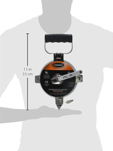 Keson SNR18100 Nylon-Reinforced Steel Blade Tape Measure, Stainless Steel Housing with Hook End (Graduations: ft., in., 1/8), 100-Foot