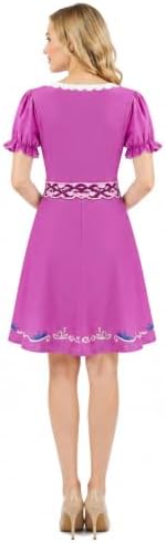 Rapunzel Costume Women Printed Purple Princess Dress Puff Sleeves Twirl Skirt Gown Halloween Cosplay Party Dress