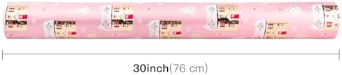 WRAPAHOLIC 30 Inch Jumbo Reversible Christmas Wrapping Paper - 30 Inch x 100 Feet Jumbo Roll Pink House and Solid Pink Wrapping Paper with Metallic Foil Shine for Chrsitmas, Holiday, Party