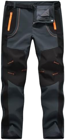 TBMPOY Men's Snow Ski Hiking Pants Waterproof Winter Fleece Lined Pants Camping Skiing Ice Fishing Pants with Belt